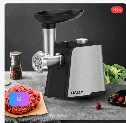 Mașină de Tocat Carne HALEY 2000W Oțel Inoxidabil, Cutter cu Torsiune Mare, Ușor de Curățat, Port Mare pentru Alimentare