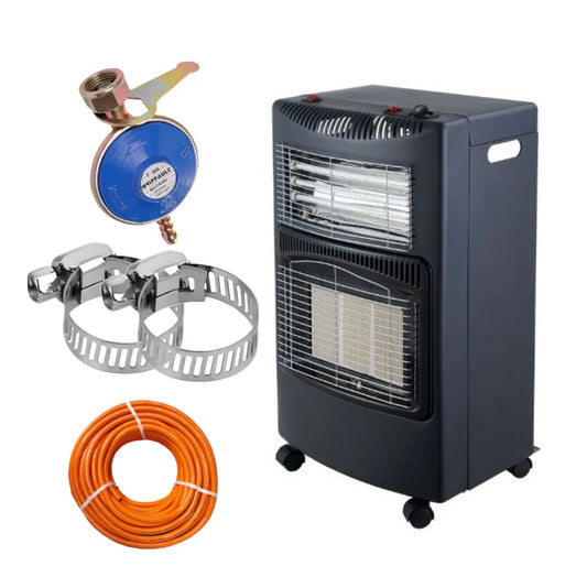 Soba mobila pliabila pe gaz GPL ( butelie) si electric cu furtun pentru gaz, regulator presiune gaz si 2 coliere reglabile