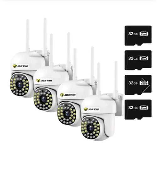 Pachet 4 x Cameră de Supraveghere Jortan, 28 LED-uri, WiFi, HD, 4 Carduri 32GB Incluse