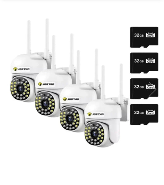 Pachet 4 x Cameră de Supraveghere Jortan, 28 LED-uri, WiFi, HD, 4 Carduri 32GB Incluse