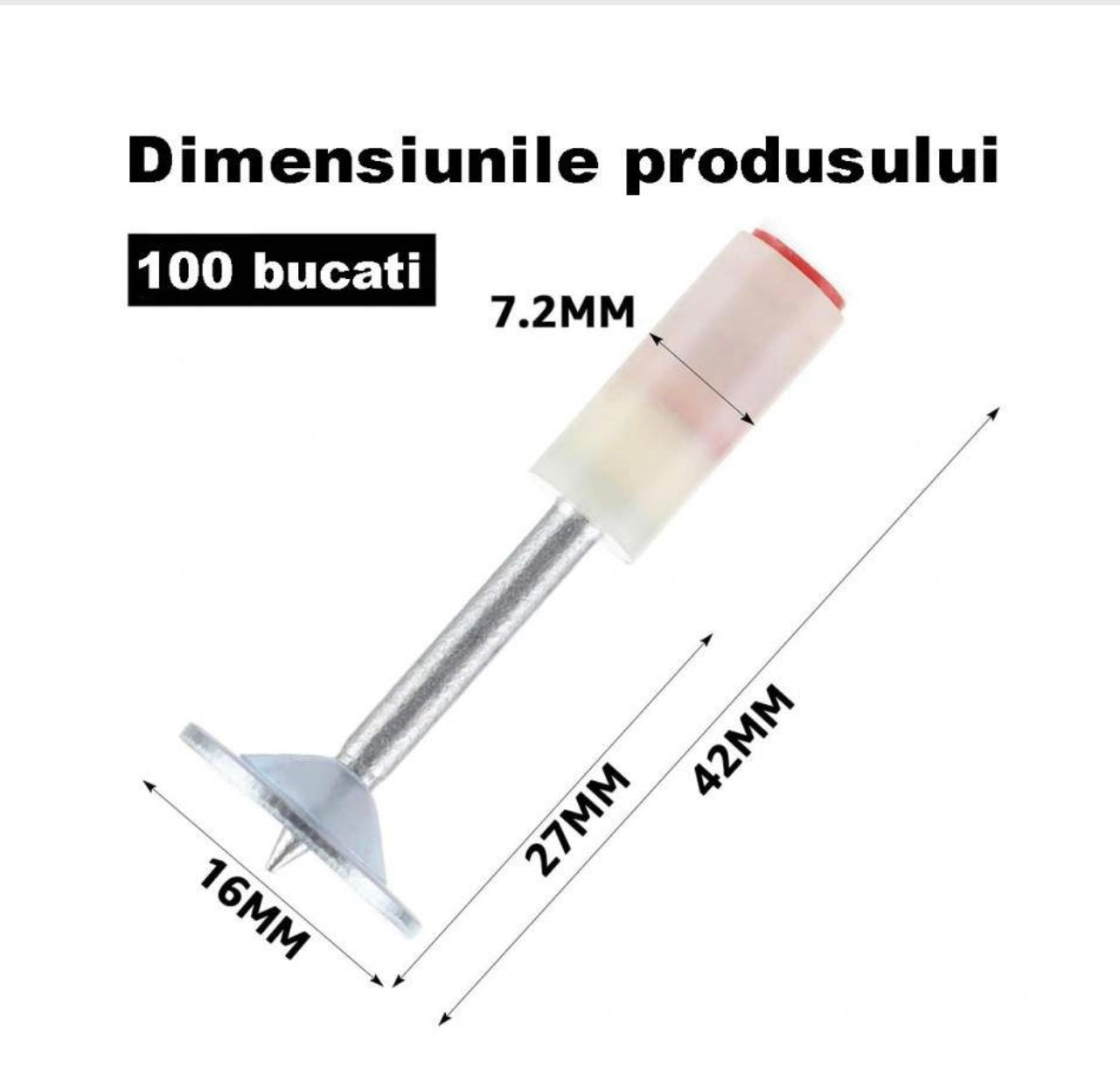 Set Cuie Tip Ciuperca Pentru Pistol, Cu Autopropulsare, 100 Bucati, 7.2 mm, Alb/Argintiu