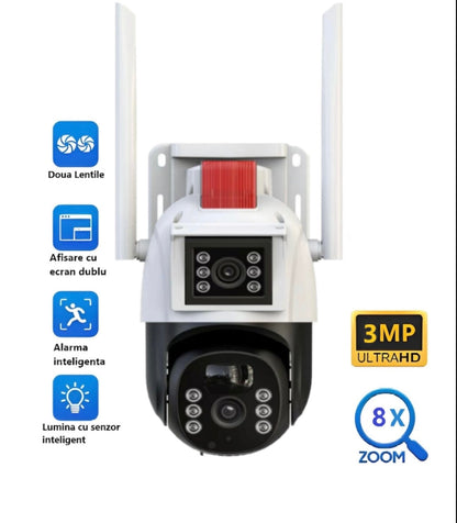 Camera de supraveghere dubla WIFI, Cu 2 camere video integrate, 6MP, Full HD+ 4K