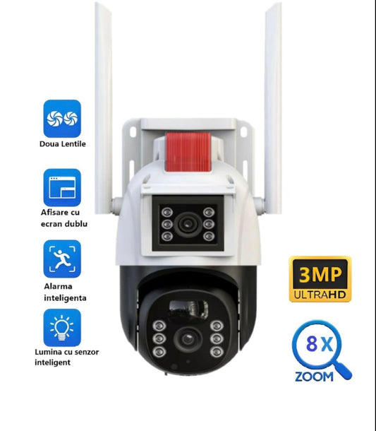Camera de supraveghere dubla WIFI, Cu 2 camere video integrate, 6MP, Full HD+ 4K