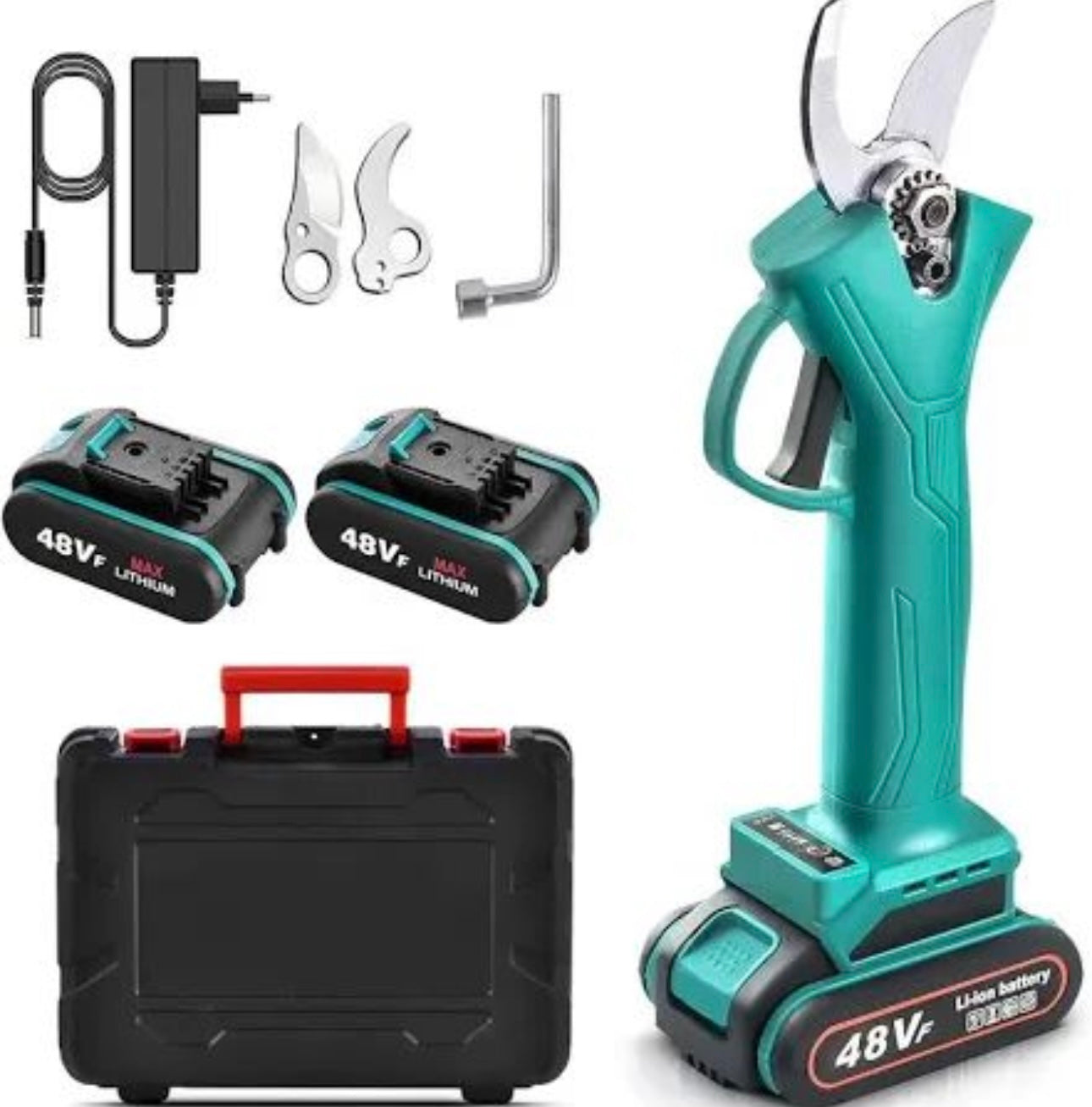 Foarfeca Electrica De Gradina Cu 2 Acumulatori De 48 V Maner Ergonomic, Geanta De Transport Inclusa