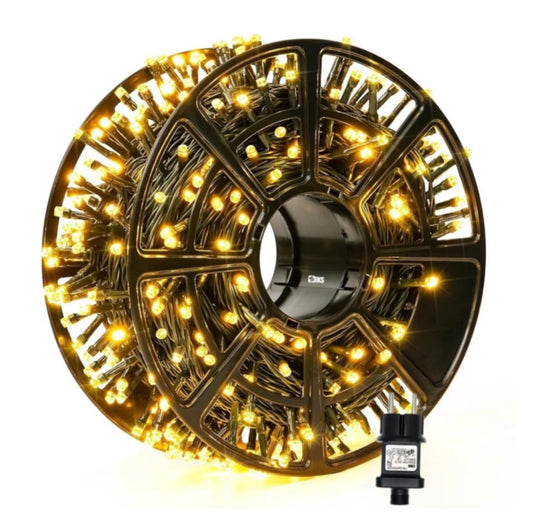 Instalatie Led Rola 50m, 350 LED Lumina Alb Cald, Decorativa pentru Interior și Exterior Protectie la Apa