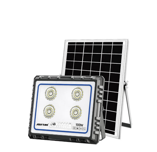 Proiector Solar LED Jortan 100W din Aluminiu cu Telecomandă, Senzor de Mișcare și Lumină, Exterior ,Rezistent, Iluminare Inteligentă