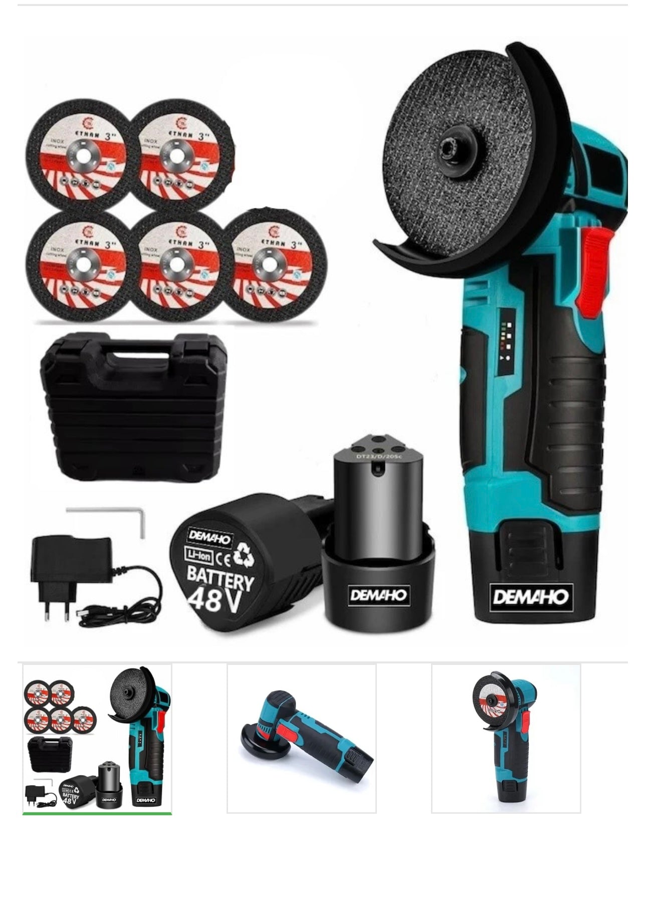 Mini polizor unghiular Flex Fara fir cu 2 Acumulatori 48V, 5 Discuri, 76 mm incluse, 19500 Rpm, 750W, 1500 mAh, Autonomie Mare