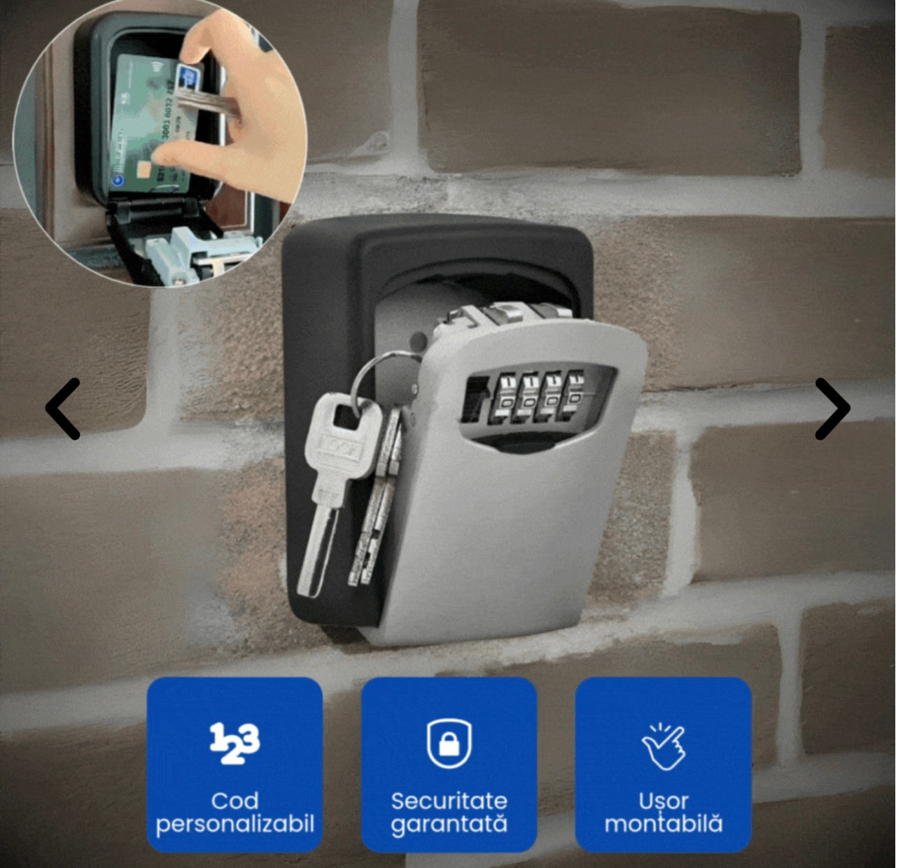Cutie Securizată pentru Chei cu Cod Reglabil, Protecție Antiefracție și Fixare pe Perete