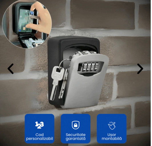 Cutie Securizată pentru Chei cu Cod Reglabil, Protecție Antiefracție și Fixare pe Perete
