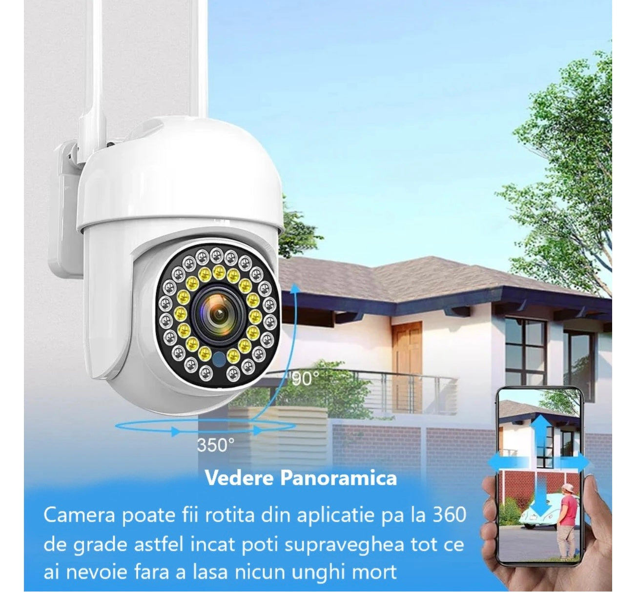 Set 3X Camere de supraveghere Jortan WIFI, Full HD, Detectie umana, rotire rapida din aplicatie, 360 grade, Vedere color noaptea, 3X Carduri 32GB