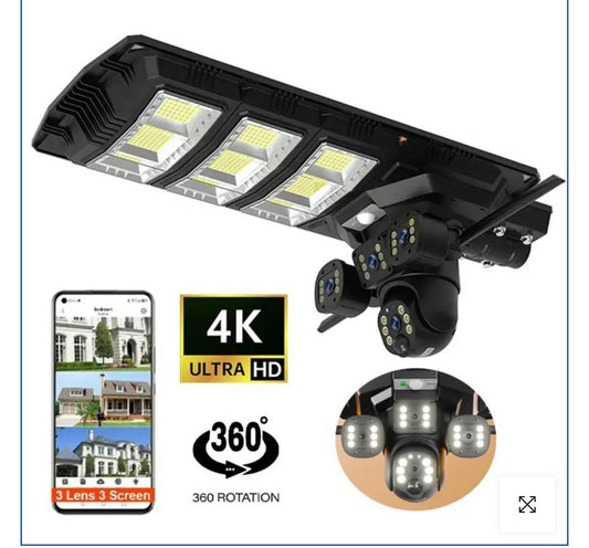 Lampa stradala cu camera 4G si incarcare solara, 9MP, 20000mAh, viziune nocturna, IP66, 3 ecrane