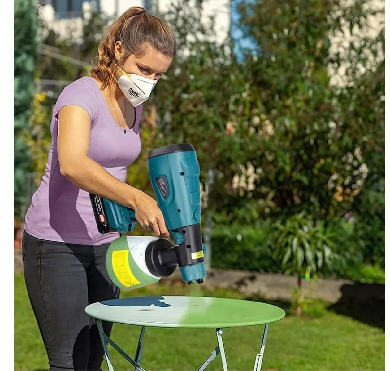 PISTOL DE VOPSIT CU ACUMULATOR, 200W, REZERVOR 1000ML, 3 TIPURI PULVERIZARE, USOR DE CURATAT