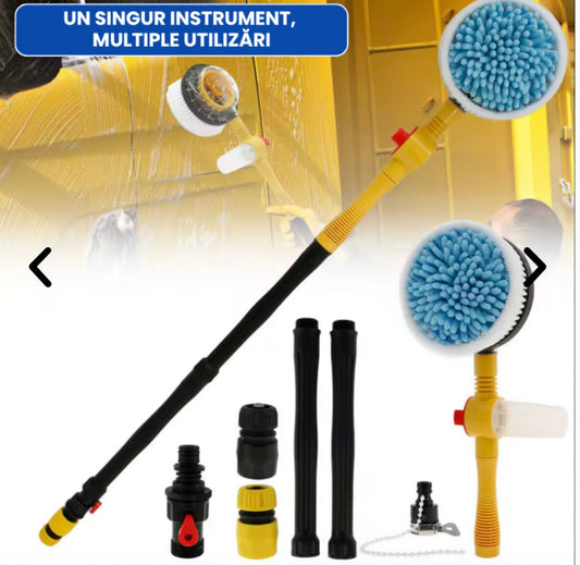 Perie Rotativă 2-în-1 cu Mâner Extensibil și Dozator de Săpun pentru Spălat Mașina