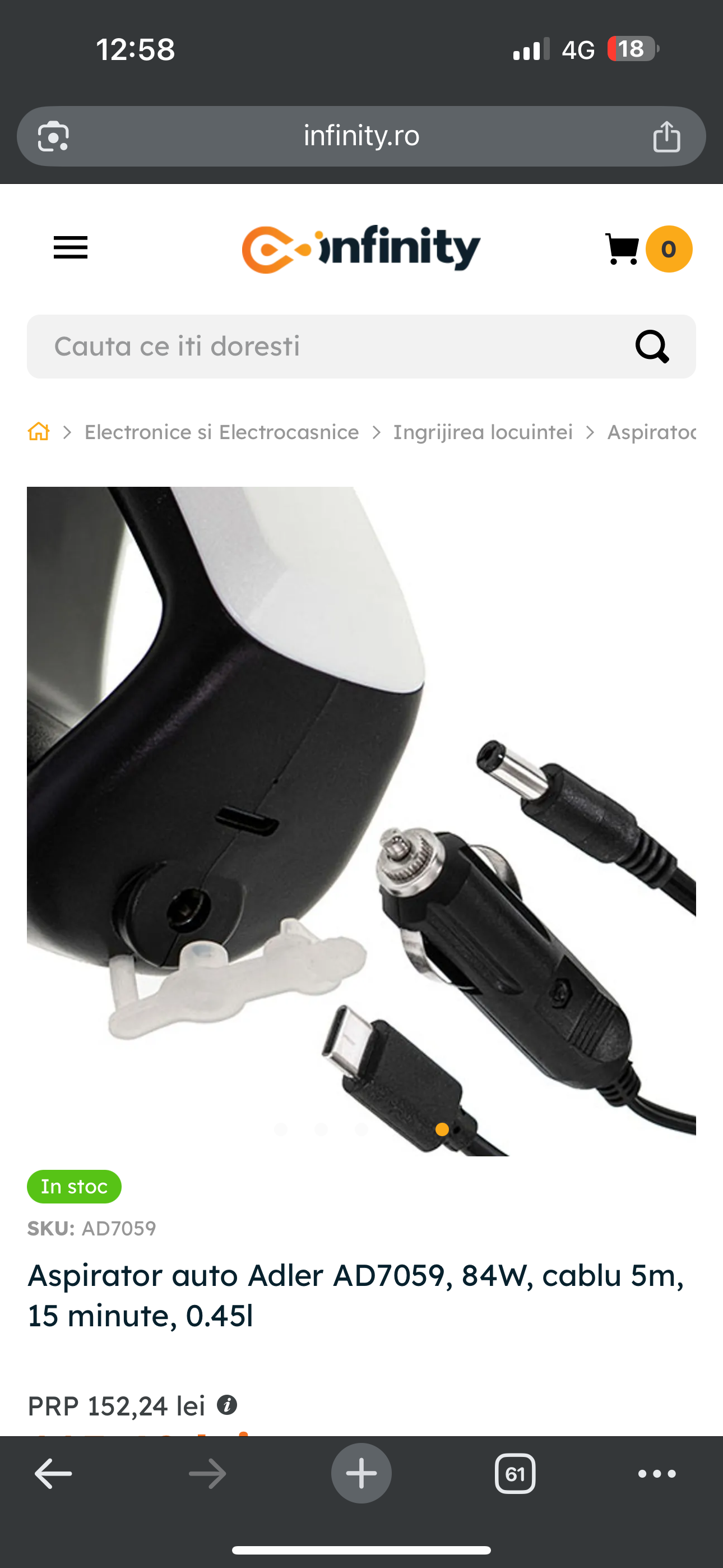 Aspirator auto Adler AD7059, 72W, cablu 5m, 15 minute, 0.45l GARANȚIE 2 Ani!!