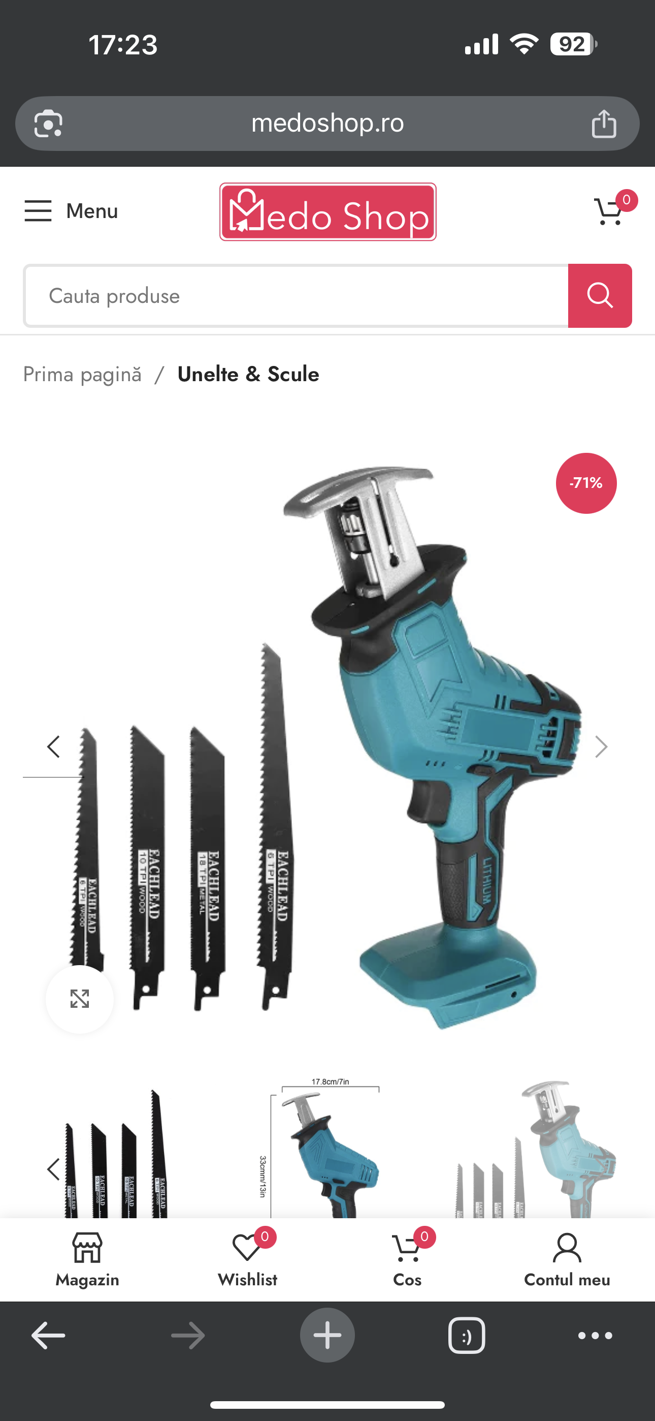 Fierastrau electric tip sabie cu 2 acumulatori 48V 5000 mAh, 4 panze, valiza de transport, Albastru