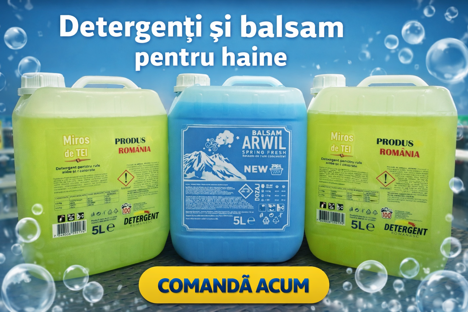 Super Pachet: 2×5 L Detergent + 5 L Balsam GRATIS – Curățare & Parfum de Tei 🌿