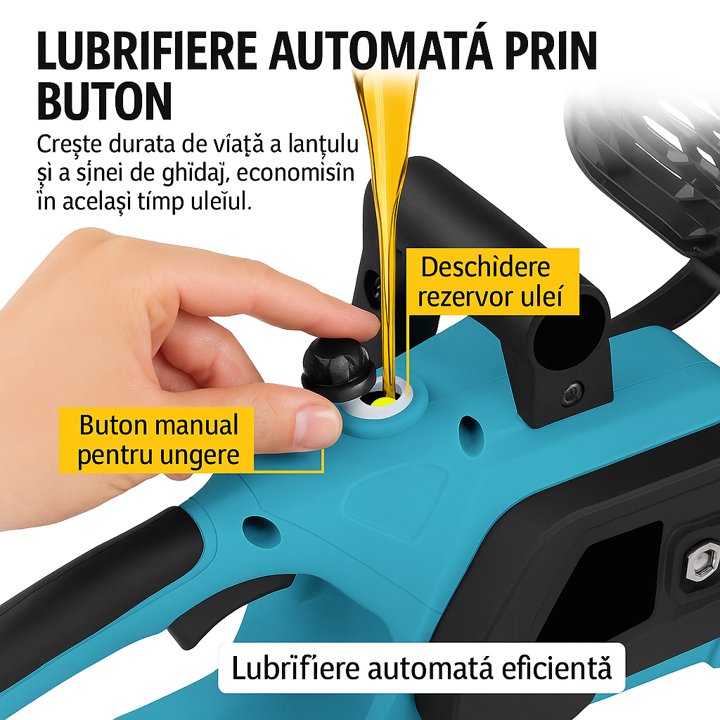 Drujba Electrică Fara fir- Motofierăstrău, 1200W, 2 LAME  12 inch, 2 Acumulatori 48V, 13000 mAh Lithium