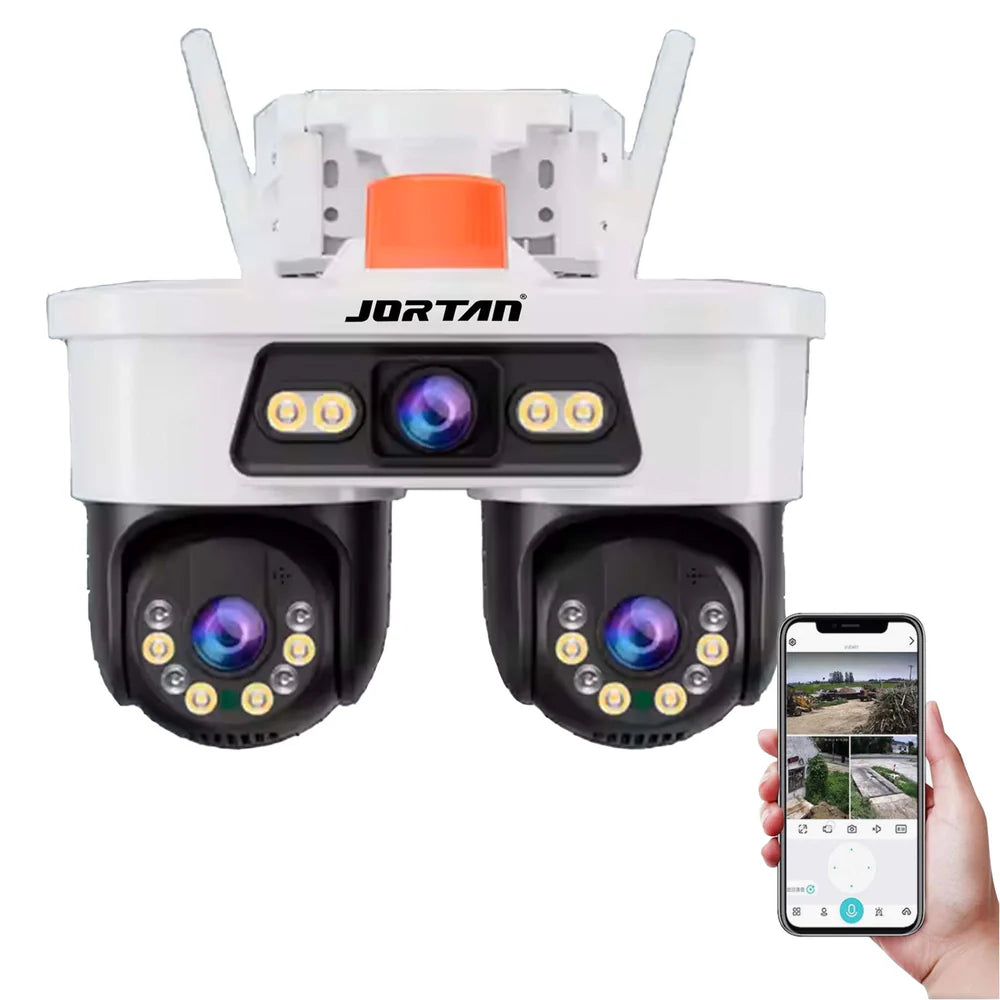 Cameră Supraveghere WiFi Jortan Ultra HD 9 MP 6K, 3 Lentile, Cap Dublu PTZ 355°